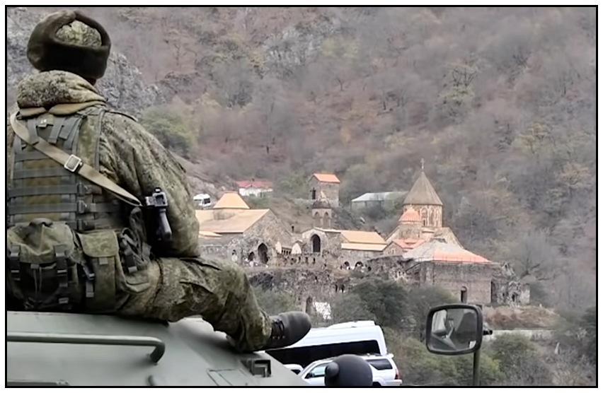 Russian troops guarding monastery