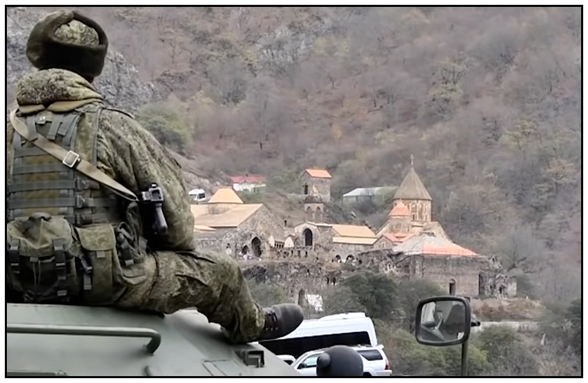 Russian troops guarding monastery